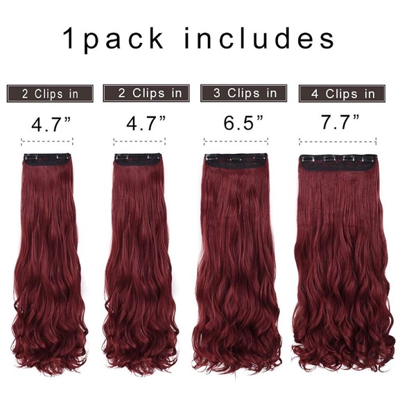 24” CURLY WINE RED 280 GRAMS  4 PEICE CLIP INS NWT - Picture 2 of 8